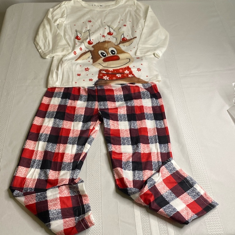 BNIP Kids Child’s Christmas Pajamas Rudolph Long Sleeve Red White Elastic Waist